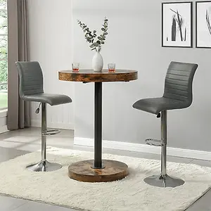 Furniture In Fashion Havana Rustic Oak Wooden Bar Table With 2 Ripple Grey Stools