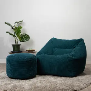 icon Morgan Corduroy Armchair Bean Bag and Pouffe Set Teal Green Giant Bean Bag Chair