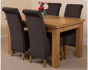 Richmond 140cm - 220cm Oak Extending Dining Table and 4 Chairs Dining Set with Montana Black Fabric Chairs