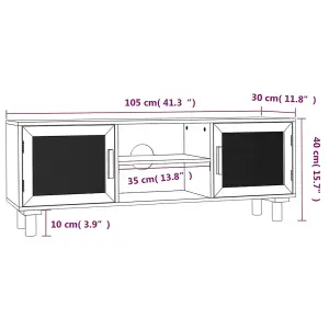 Berkfield TV Cabinet White 105x30x40 cm Solid Wood Pine&Natural Rattan