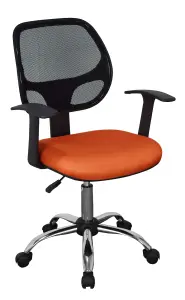 Black and Orange Home office chair, Orange fabric seat with arms, swivel chair