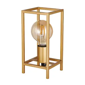 Vintage and Industrial Style Satin Gold Table Lamp with Rectangular Cage Design