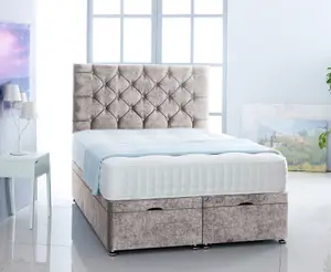 Silver  Naples Foot Lift Ottoman Bed With Memory Spring Mattress And Headboard 4FT6 Double