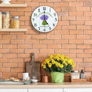 Lavender Indoor or Outdoor Clock - Battery Powered Weather Resistant Floral Wall or Fence Clock for Home or Garden - 27cm Diameter