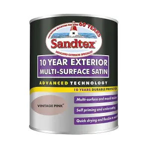 Sandtex 10 Year Multi Surface Quick Drying Satin Vintage Pink 750ml