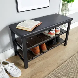 Home Source Spalding Black Metal PU Upholstered Shoe Bench