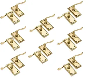 8 Pair of Polished Brass Georgian Lever Latch Hnadles 107mm x 48mm  - Golden Grace