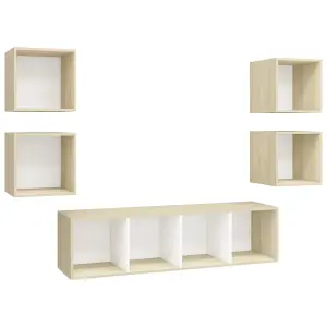 Berkfield 5 Piece TV Cabinet Set White and Sonoma Oak Engineered Wood