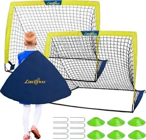 Football Goals For Kids, 4'X 3' Foldable Football Net Set Of 2 Post With 6 Football Cones, 8 U-Shaped Steel Nails And Carry Bag, Football Training