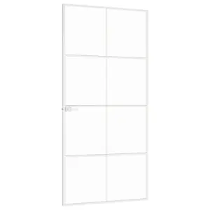 Berkfield Interior Door White 93x201.5 cm Tempered Glass&Aluminium Slim