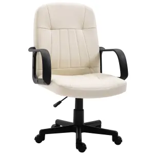 HOMCOM PU Leather Office Chair Swivel Mid-Back Computer Desk Chair, Cream