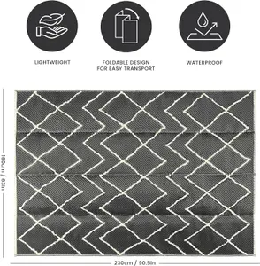 Large Garden Outdoor Rug For Patio, Black & Cream Chevron Waterproof Garden Rug 160 x 230cm