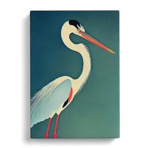 Heron Painting Mid Century 60cm H x 40cm W x 3cm D