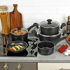 URBNCHEF 24cm Depth 5 Pieces 2 Casserole Pots Saucepan & Frying Pan Forged Carbon Induction Cookware Set