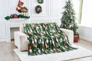 Soft Flannel Fleece Blanket, Christmas Gnome in Snowy Stars Stripes Lightweight Blankets, Cozy Sherpa Fleece Plush Throw Blankets