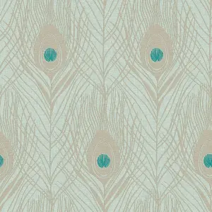 Galerie Absolutely Chic Blue Green Metallic Peacock Feather Motif Smooth Wallpaper