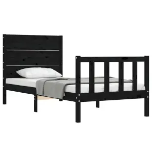 Berkfield Bed Frame with Headboard Black Single Solid Wood