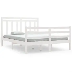 Berkfield Bed Frame White Solid Wood 135x190 cm 4FT6 Double