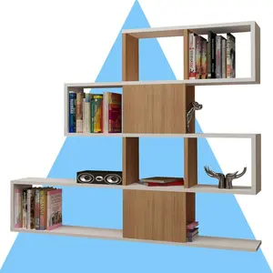 Karlin Geometric Bookcase Bookshelf Shelving Unit White/Teak