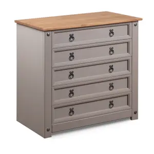 Corona Grey 5 Drawer Chest of Drawers Mexican Solid Pine