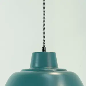 ValueLights Morris Teal Metal Hanging Pendant Ceiling Light Fitting for Living Room Kitchen - LED Bulb Included