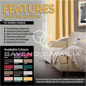 GC GAVENO CAVAILIA Yellow Blackout Eyelet Curtains 66x72 Inches 80-90% Black Out Thermal Ring Top Curtain Pair Window