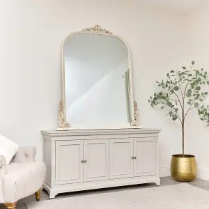 Melody Maison Extra Large Arch Antique Ivory Ornate Overmantle Mirror - 152cm x 128cm