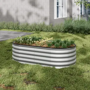 Anthracite Oval  Galvanized Raised Planter Box Outdoor Raised Garden Bed Kit Garden Flower Bed 160cm W x 80cm D x 42cm H