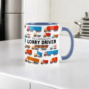 Lorry Driver Mug - Humourous Trades Funny Novelty Gift - Tea/Coffee Hot Drinks Blue Ceramic Cup Present for Truck Drivers