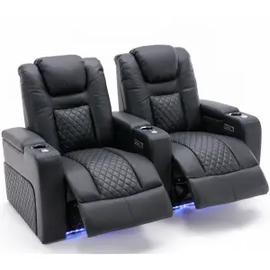 Broadway 2 Seater Electric Recliner Cinema Sofa USB Charging Led Base (Black)