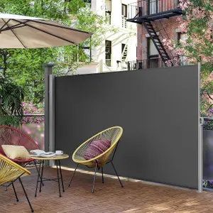 SONGMICS Garden Privacy Shield, Adjustable, Shade, Sun Blocker, Outdoor Curtain, Patio Terrace, Steel, Anthracite Grey