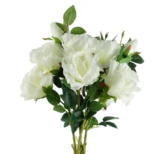 Pack of 6 x 80cm Artificial White Rose Stem - 3 flowers