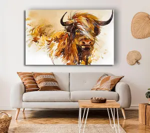 The Highland Cow Illustration Canvas Print Wall Art - Medium 20 x 32 Inches