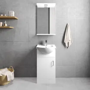 1 Door Bathroom Vanity Basin Unit with Round Basin - 450mm - Gloss White