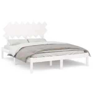 Berkfield Bed Frame White 150x200 cm 5FT King Size Solid Wood