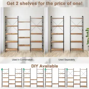 Costway 5-tier Industrial Bookshelf Large Triple Floor Standing Bookcase Display Shelf