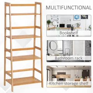 HOMCOM 4-Tier Ladder Bookcase Utility Shelf DIY Plant Stand Holder Bamboo