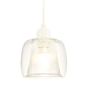 Modern Double Clear Glass Rounded Pendant Light Shade with Inner Ribbed Detail