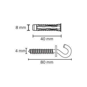 Diall Universal Grey S hook Vine eye with wall plug (Dia)8mm (L)40mm, Pack of 2