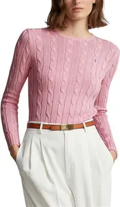 Women's Polo Ralph Lauren Cotton Cable Knit Jumper With Crew Neck In Pink Size: XL