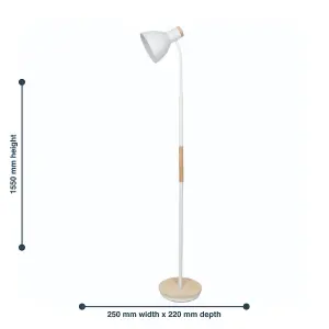 First Choice Lighting Clark White with Wood Detail Flexi Arm Reading Floor Lamp