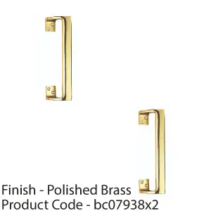 2 PACK - Cranked Oval Grip Door Pull Handle 305mm Length 53mm Proj Polished Brass