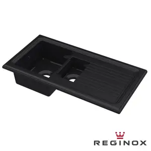 Reginox RL 401CB II Black 1.5 Bowl Inset Reversible Ceramic Kitchen Sink