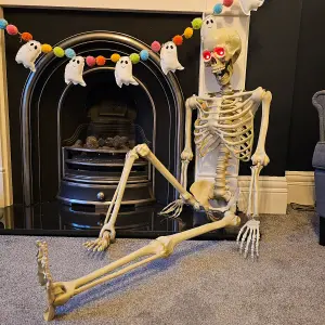 5ft (150cm) Posable Full Body Halloween LED Skeleton Decoration with Movable Joints and LED Eyes