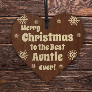 Red Ocean Auntie Gifts From Niece Nephew, Novelty Christmas Wooden Hanging Heart Tree Bauble Decoration,