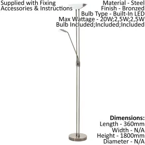 Floor Lamp Light Bronzed Shade White Satined Glass Plastic Bulb LED 20W