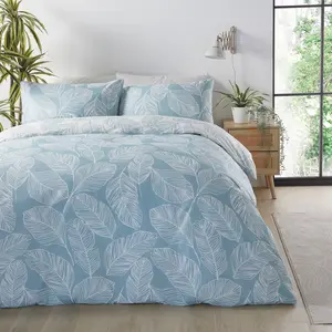 Matteo Cotton Blend Floral Duvet Cover Set with Pillowcases Duck Egg / Super King - 2 Standard Pillowcase