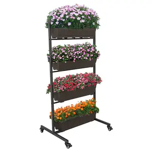 Woodside Dereham 4 Tier Wheeled Metal Garden Planter