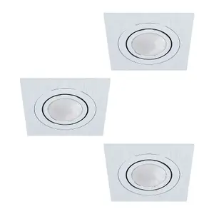 3 PACK Flush Ceiling Downlight Brushed Aluminium Square 3 x 5W GU10 Bulb