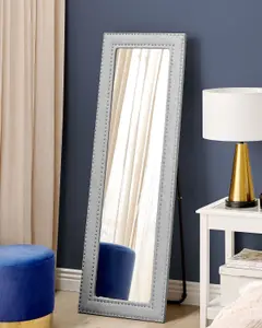 Standing Mirror LOCRONAN Faux Leather Light Grey